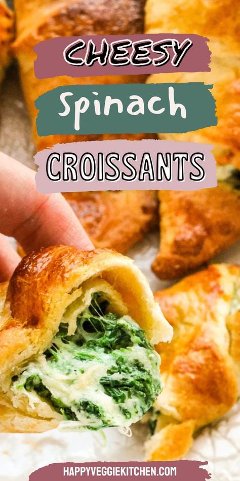 Croissant Spinach Cheese, Spinach Croissant, Kids After School Snacks, Church Snacks, Spinach Filling, Vegetarian Snack, Cream Cheese Spinach, Tasty Appetizers, Vegetarian Sandwich Recipes