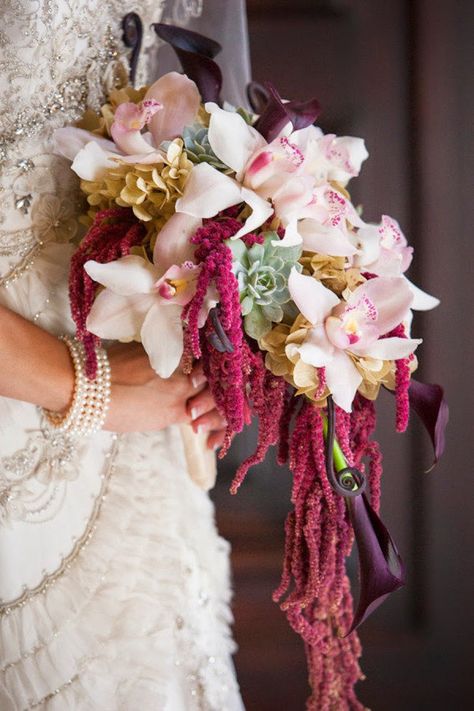 Cascading Beauty ~ mk Photography, Beautiful Blooms | bellethemagazine.com Succulent Bouquet Wedding, Cascading Bridal Bouquets, Bouquet Photography, Bridal Bouquet Fall, Prettiest Bouquet, Bridal Consultant, Cascade Bouquet, Sophisticated Bride, Succulent Wedding