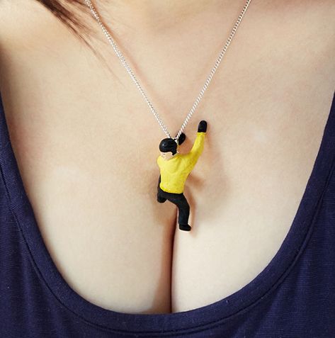 Tiny Figurines Dive Into Women’s Breasts In Naughty Necklaces By Takayuki Fukusawa Funny Necklace, Creative Necklace, Mini Figurine, Pendant Design, Diver, Necklace Designs, Washer Necklace, Diy Jewelry, Womens Necklaces