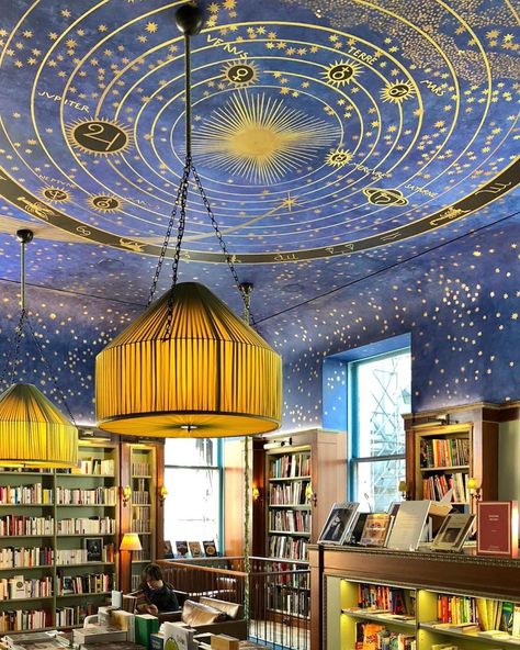 @troubadour1980 posted on their Instagram profile: “The right bookstore can send you on a journey across the galaxy @albertinebooks . . . . . #library…” Hacienda Style Bedroom Decor, Mexican Patio Hacienda Style, Celestial Room, Home Ideas Kitchen, Black Feature Wall, Home Drawing, Drawing Home, Ceiling Murals, Home Design Inspiration