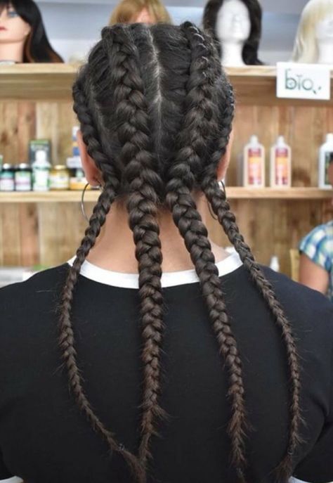 4 Dutch Braids With Extensions, 3 Cornrow Braids, Cornrows Braids White, 4 Braids Cornrows, 4 Cornrows Braids, White Girl Cornrows, Boxer Braids Hairstyles, White Girl Braids, Holiday Braids