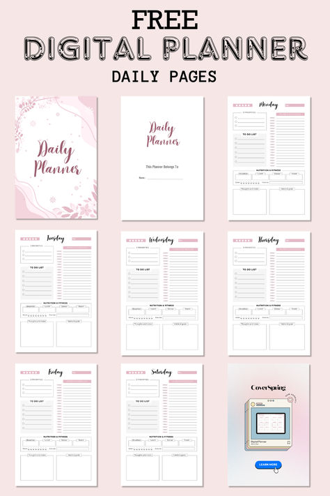 Pages of a daily digital planner updated for 2024 thats free to download School Leadership Principal, Daily Planner Download, Free Digital Planner, Free Planner Templates, Daily Planner Printables Free, Weekly Planner Free Printable, Daily Routine Planner, Free Daily Planner, Weekly Planner Free