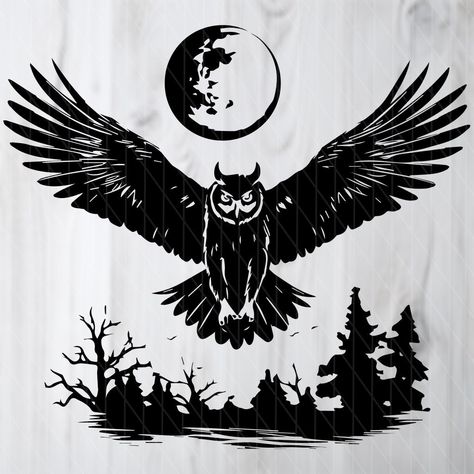 "Soar into Night's Majesty with our Flying Owl SVG: Perfect for Decals, Digital Art, and Beyond!\" Embark on a creative journey with our exquisite \"Flying Owl SVG\" file! Designed for decal makers, digital artists, print-on-demand maestros, and anyone seeking a touch of nocturnal magic, this high-quality SVG encapsulates the grace of an owl mid-flight against a moonlit forest backdrop. Your canvas is now a moonlit sky--let the creativity take flight! Why Choose \"Flying Owl SVG\" for Your Creations? Versatile Creativity: Tailored for decal makers, digital artists, and sticker enthusiasts, this SVG file is a versatile addition to your toolkit. Bring the magic of the night to your projects effortlessly. Premium Quality Imagery: Crafted with precision, our high-resolution design ensures that Owl Stencil, Jordan Tattoo, Owl Flying, Vogel Silhouette, Owl Svg, Moonlit Forest, Owl Silhouette, Flying Owl, Forest Backdrop