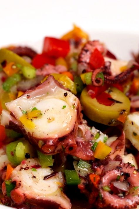 The Most Amazing Octopus Salad Pulpo Recipe, Authentic Puerto Rican Recipes, Octopus Salad Recipe, Puerto Rican Style, Octopus Salad, Octopus Recipes, Calamari Recipes, Sea Food Salad Recipes, Canned Seafood