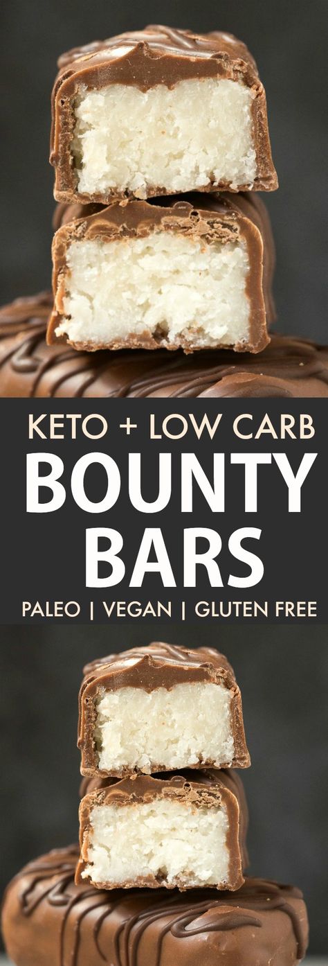 These Homemade Keto BOUNTY Bars are even BETTER than the original! Chocolate and coconut combined in this quick and easy candy bar copycat made with 4 ingredients- NO sugar, low carb and nut-free! It only takes 5 minutes too! #ketodessert #chocolatecoconut #fatbombs #ketorecipes #ketogenicdessert Keto Mounds Bars, Keto Bounty Bars, Mounds Bars, Bounty Bars, Coconut Bar, Mounds Bar, Homemade Candy Bars, Chocolate And Coconut, Easy Candy