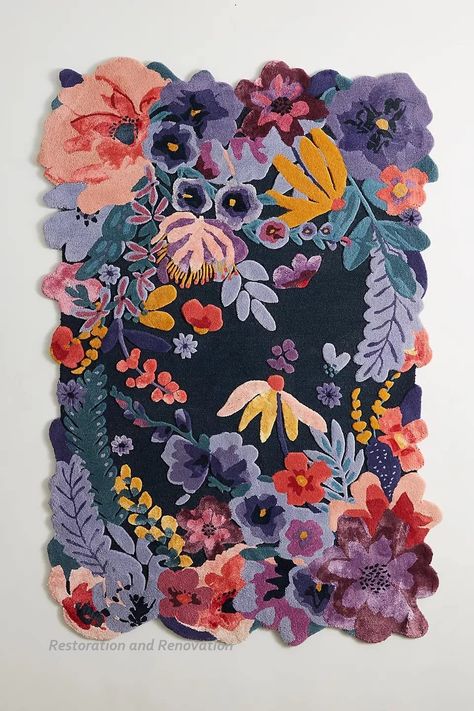 Restoration and Renovation Handmade Flower Multicoloured Irregular Area Rug 100% Imported Blended Wool Floral Area Rug (Navy, 10x8 ft) Types Of Fibres, Rug Tufting, Flower Rug, Tufted Rugs, Inspire Me Home Decor, Floral Area Rugs, Pile Rug, Blossom Flower, Hand Tufted Rugs