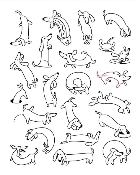 Weiner Dog Drawing Easy, Daschund Doodles, Wiener Dog Cartoon, Simple Dachshund Drawing, Daschund Drawing Illustration, Weener Dogs Drawing, Dachshund Tattoo Minimalist, Weiner Dog Doodle, Dachshund Line Drawing