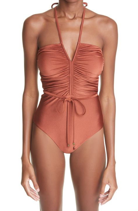 Moda Academia, Swimwear 2024, Halter One Piece Swimsuit, Swim Fashion, 70s Inspired, High Fashion Street Style, Swimwear Fashion, Tie Belt, Designer Outfits Woman