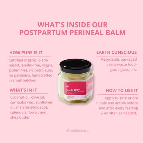 Ready for a #momhack for dry skin that works every season of the year? Our Nipple Balm is a versatile all-in-one moisturizer that doubles as both a salve for cracked & sore nipples and intense moisture anywhere your body needs it. Head over to the link in the bio to get yours and learn about our entire line of plant-based postpartum products. @coddledotco #expectingmommies #plantbasedproducts #certifiedorganic Postpartum Products, Balm Recipe, Calendula Flower, Marshmallow Root, Postpartum Care, Organic Plants, Postpartum, Dry Skin, Care Products