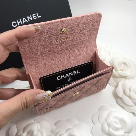 Feb 8, 2018 - This Pin was discovered by Nouchiko Nong Porjai. Discover (and save!) your own Pins on Pinterest Chanel Wallet Pink, Designer Card Holder Wallet, Pink Chanel Wallet, Channel Wallet, Classic Chanel Bag, Chanel Wallets, Luxury Card Holder, Girly Backpacks, Designer Card Holder