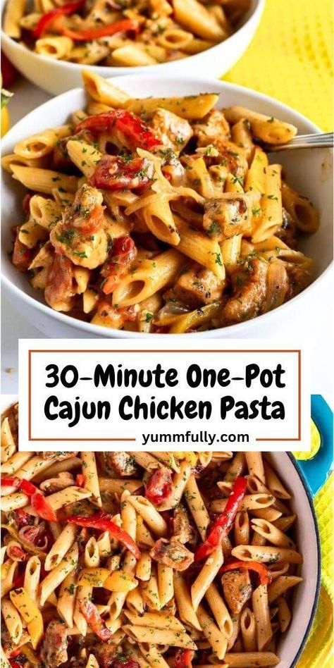 This is an all-in-one-pot recipe. You don’t even have to cook the pasta in a different pot. You brown the chicken, make the sauce, and cook the pasta in the same pot. Juicy chicken and tender pasta are bathed in a creamy Cajun sauce that’s bursting with flavor! Creamy Cajun Sauce, Lunch For One, One Pan Dishes, Coconut Cream Recipes, 1950s Food, Cajun Chicken Pasta Recipes, Pan Dishes, Cajun Sauce, Creative Date Night Ideas