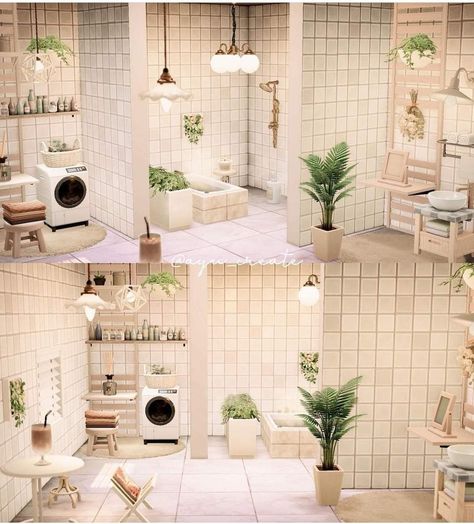 Restroom Refuge Animal Crossing, Acnh House Bathroom, Acnh Bedroom With Bathroom, Animal Crossing Room Ideas Bathroom, Acnh Bathroom Laundry Room, Acnh Bathroom Ideas White, Acnh Craft Room Ideas, Acnh Laundry Room Ideas, Acne Room Ideas