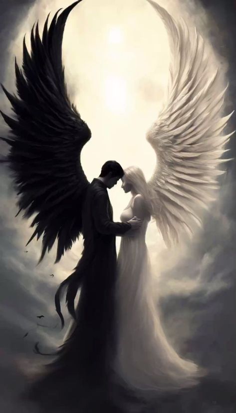 Shadow Angel Art, Shadow Demon Aesthetic, Demon Angel Art, Angel And Demon Wallpaper, Angels And Demons Aesthetic, Angel And Demon Love Art, Fantasy Art Background, Inner Demon Art, Lucifer Drawing