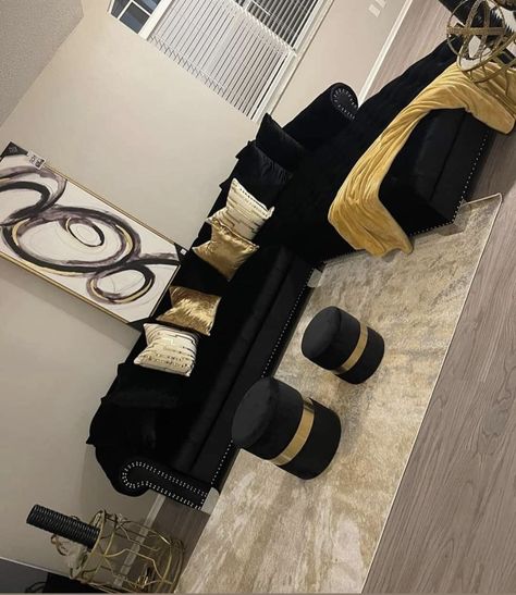 Black And Gold Bedroom Apartment, Black And Gold Living Room Amazon, Gold Theme Living Room Ideas, Black Gold White Living Room Ideas, Black Gold And Silver Living Room Decor, Living Room Decor Black And Gold, Black Cream And Gold Living Room, Black White And Gold Living Room Ideas, Black And Gold Apartment Decor