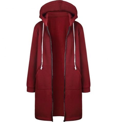 Autumn Winter Coat Women 2018 Fashion Casual Long Zipper Hooded Jacket Hoodies - RED WINE - L Thick Hoodies, Street Style Jacket, Zip Hoodies Womens, Long Hooded Sweatshirt, Zippers Fashion, Long Coat Jacket, Outwear Coat, Long Winter Coats, Sweatshirt Women