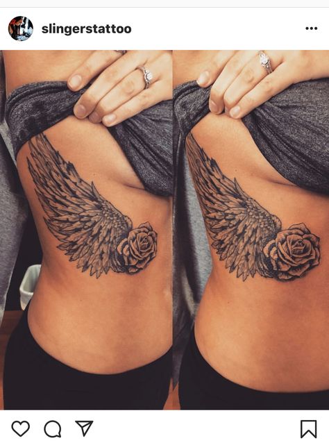 Angel Wings Tattoo Ribs, Angel Wings Rose Tattoo, Angel Wing Tattoo, Tattoo Angel, Rose Tattoos For Women, Wing Tattoo Designs, Wrist Tattoos For Guys, Angel Wings Tattoo, Wing Tattoo