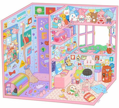 Bedroom Drawing, Posca Art, Isometric Art, Cute Kawaii Drawings, 판타지 아트, Kawaii Drawings, Kawaii Art, Cute Doodles, الرسومات اللطيفة