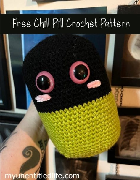 Free Chill Pill Crochet Pattern - Crochet Chill Pill Free Pattern, Chill Pill Crochet Pattern, Pill Crochet Pattern, Pill Crochet, Chill Pill Pillow, Pill Pillow, Pill Bug, Makes Me Laugh, Blush On Cheeks