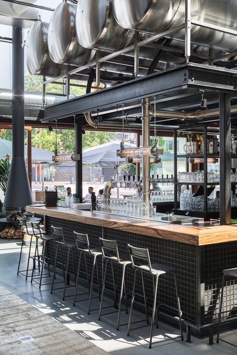 Outside Restaurant Design, Brewery Interior Design Modern, Modern Brewery Design, Brewpub Interior, Sleeping Art, Modern Brewery, Brewery Architecture Design, Industrial Brewery, Brewery Restaurant