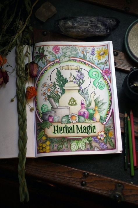 Coloring Book Of Shadows, Grimoire Ideas, Book Of Shadows Pages, Green Witchcraft, Witchcraft Books, Grimoire Book, Witchcraft Spell Books, Book Of Shadow, Wicca Witchcraft