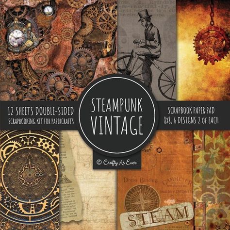 Vintage Steampunk Scrapbook Paper Pad 8x8 Scrapbooking Kit for Papercrafts, Cardmaking, DIY Crafts, Old Retrofuturistic Theme, Vintage Design (Paperback) - Walmart.com Steampunk Classroom, Steampunk Tags, Origami Invitations, Steampunk Birthday, Steampunk Scrapbooking, Steampunk Projects, Steampunk Printables, Steampunk Journal, Steampunk Scrapbook