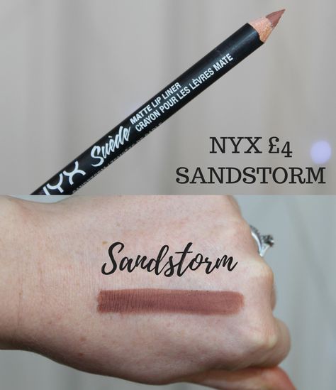 Nyx Suede Matte Lip Liner Swatches, Nyx Sandstorm Lip Liner, Nyx Lip Liner Sandstorm, Nyx Sandstorm, Nyx Lip Liner Swatches, Nyx Lip Liner, Makeup Life Hacks, Lip Liner Colors, Lip Combos