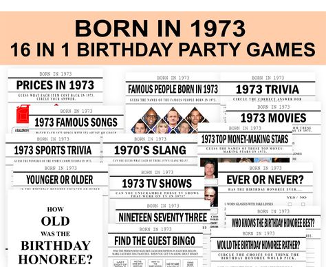 Born 1973 Birthday, 1973 Trivia Game, Born In 1973 Birthday, 60th Birthday Games, 50th Birthday Party Men, 50th Birthday Games, 1973 Birthday, 1st Birthday Party Games, 50th Birthday Party Ideas For Men