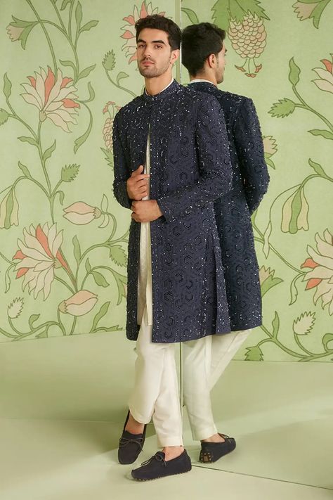 Jamdani Kurta, Embroidery Abstract, Wedding Dresses Men Indian, Blue Suit Men, Length Check, Kurta Men, Boys Kurta, Western Jacket, 3d Embroidery