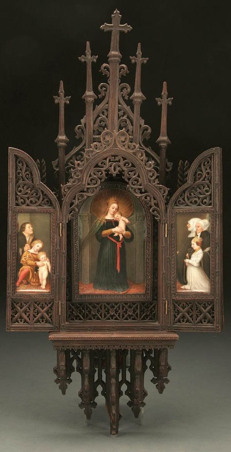 Medieval Artwork, Neo Gothic, Gothic Furniture, Home Altar, Religious Icons, Sacred Places, Gothic Architecture, Catholic Art, Painted Porcelain