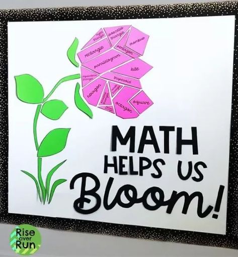 25 Fresh Spring Bulletin Board Ideas - TeacherVision Assembly Board Ideas, Mathematics Bulletin Board Ideas, Math Decorations Ideas, Flower Bulletin Boards For School, Maths Expo Ideas, Spring Math Bulletin Board Ideas, Math Board Ideas, Maths Decorations Ideas, Math Door Decorating Ideas