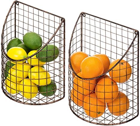 MyGift Antique Copper Tone Metal Wire Wall Mounted or Tabletop Storage Organizer Basket, Set of 2 : Amazon.ca: Home Wall Basket Storage, Produce Baskets, Hanging Wire Basket, Pantry Baskets, Produce Storage, Hanging Fruit Baskets, Wire Basket Storage, Fruit And Vegetable Storage, Metal Chicken