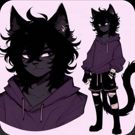 Black Cat Fursuit, Black Cat Fursona, Tomboy Pfp, Fursona Art, Anthro Cat, Hybrid Cat, Tomboy Art, Anime Goth, White And Black Cat