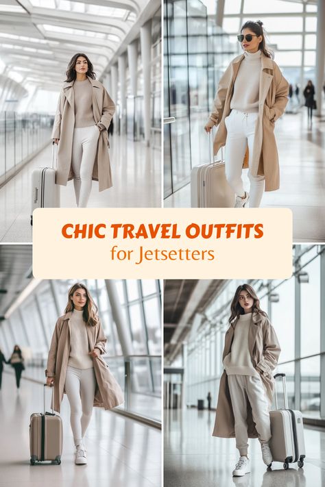 An inspiring collection of 4 chic travel outfits perfect for jetsetters, showcasing a mix of comfort and style for your airport adventures. International Travel Outfit, Business Travel Outfits, The Perfect White Shirt, Chic Travel Outfit, Red Eye Flight, Essential Wardrobe Pieces, Perfect White Shirt, Airport Outfits, Boutique Trends