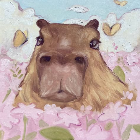 Bunny Art Aesthetic, Funny Animal Paintings, Capybara Painting, Coquette Animals, Cute Oil Painting, Bunny Painting, Art Tools Drawing, Cute Paintings, Easy Drawings Sketches