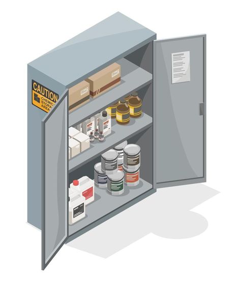 Industrial Chemical Paint Storage Cabinet area standrad concept illustration isometric isolated symbols vector Chemical Storage, Paint Storage, Concept Illustration, Storage Area, Aesthetic Photos, Flat Design, Storage Cabinet, Clip Art, Paint