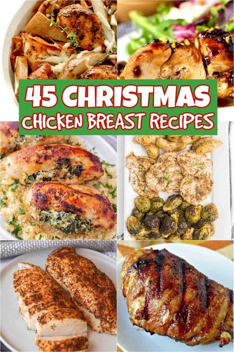 45 Best Christmas Chicken Breast Recipes - christmasonadime.com Christmas Eve Chicken Dinner Ideas, Christmas Eve Chicken, Dinner Chicken Breast, Christmas Chicken Recipes, Holiday Chicken Recipes, Dutch Oven Chicken Breast, Christmas Dinner Chicken, Baked Bacon Wrapped Chicken, Chicken Breast Recipes Dinners