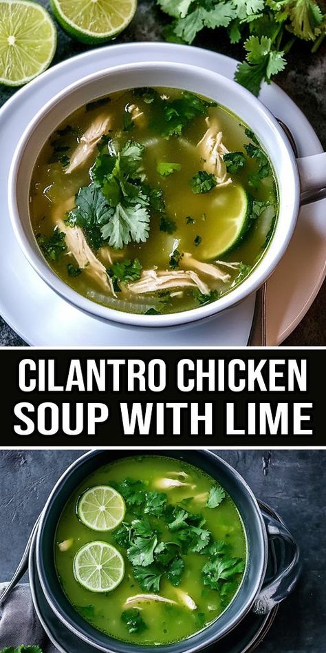 Description: 🌿🍋 Warm up with this flavorful Cilantro Chicken Soup with Lime! Packed with tender chicken, fresh cilantro, and a tangy lime kick, this comforting soup is perfect for chilly nights or a quick, healthy dinner. 🌧️🍲 👉 CTA: Save this recipe for later and tag someone who loves soup! 🍲💚 #CilantroChickenSoup #ChickenSoup #HealthySoup #LowCarbSoup #EasySoupRecipes #WeeknightMeals #MexicanInspired #SoupSeason #QuickRecipes #ComfortFood Cilantro Lime Soup, Soup Easy Recipes, Cilantro Soup, Chicken Lime Soup, Fall Soups And Stews, Chicken Lime, Lime Soup, Cilantro Chicken, Chicken Fresh