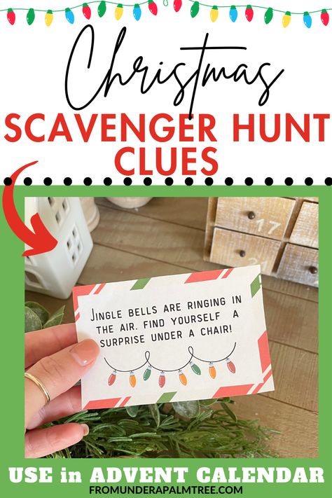 Advent Scavenger Hunt, Advent Calendar Scavenger Hunt Clues, Christmas Scavenger Hunt Clues, Hot Wheels Christmas Tree, Advent Calendar House, Advent Calendar Boxes, Scavenger Hunt Clues, Christmas Scavenger Hunt, Wooden Advent Calendar