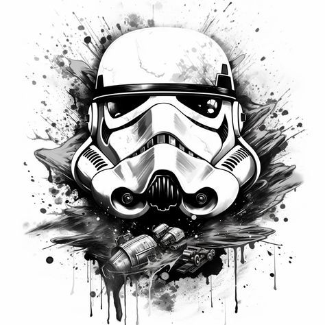 Tattoo idea of a stormtrooper helmet surrounded in an explosion of ink Stormtrooper Tattoo Design, Storm Trooper Tattoo Design, Storm Trooper Tattoo, Storm Trooper Art, Stormtrooper Tattoo, Storm Trooper Helmet, Ink Reference, Stormtrooper Art, Helmet Drawing