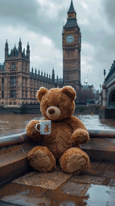 Midjourney Feed Teddy Bear Wallpaper Iphone, Teddy Bear Background, Sitting On A Ledge, Huge Teddy Bear, Teddy Bear Sitting, Huge Teddy Bears, Cute Teddy Bear Pics, Elizabeth Tower, Big Stuffed Animal