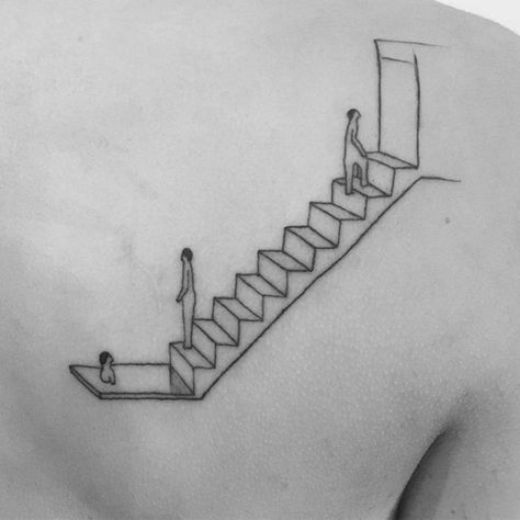 Marine Engineer Tattoo, 60 Architecture, Architect Tattoo Ideas, Architecture Tattoo Ideas, Architectural Tattoo, Stairway Tattoo, Staircase Tattoo, Tattoos Architecture, House Tattoo