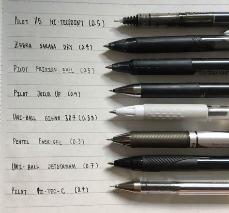 Best Pens To Write With, Best Pen For Writing, Best Pens For Drawing, Pens To Use For Notes, Pens For Journaling, Best Pens For School, Best Pens For Note Taking, Pens Aesthetics, Cute Pens Aesthetic