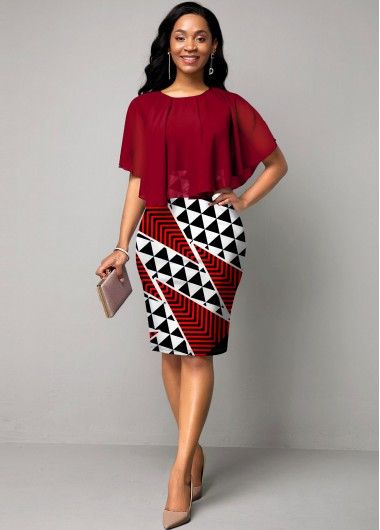 Chiffon Overlay Dress, Costum Elegant, Geometric Clothing, Latest Dress For Women, Short African Dresses, Best African Dresses, African Print Dress Designs, Fashion Dresses Online, Geometric Print Dress