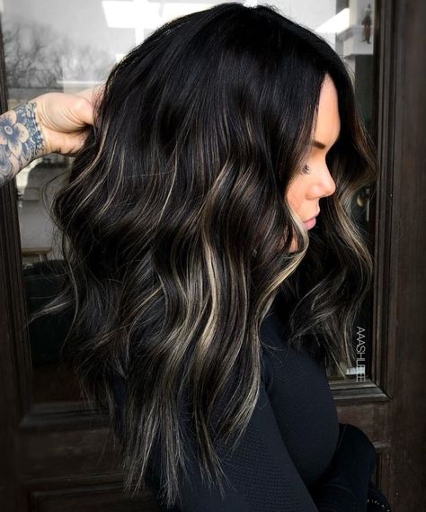 Subtle Peekaboo Highlights for Black Hair Subtle Peekaboo Highlights, Highlight Black Hair, Black Hair With Subtle Highlights, Peekaboo Highlights For Dark Hair, Subtle Balayage Black Hair, Black Hair With Lowlights, Highlights For Black Hair, Highlights For Dark Hair, Black Balayage