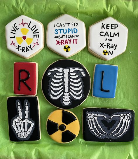 Radiology Cookies Decorated, X-ray Tech Graduation Party, Rad Tech Graduation Party, Radiology Cookies, Rad Tech Graduation, Radiology Schools, Rad Tech Week, Radiology Tech, Tech Week