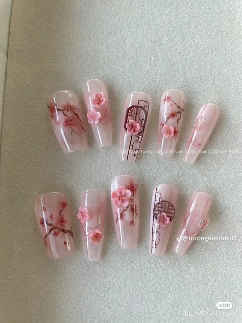 Asian Nail Art, Asian Nails, Cute Simple Nails, Pretty Gel Nails, Japanese Nails, Long Square Acrylic Nails, Square Acrylic Nails, Fire Nails, Pretty Acrylic Nails