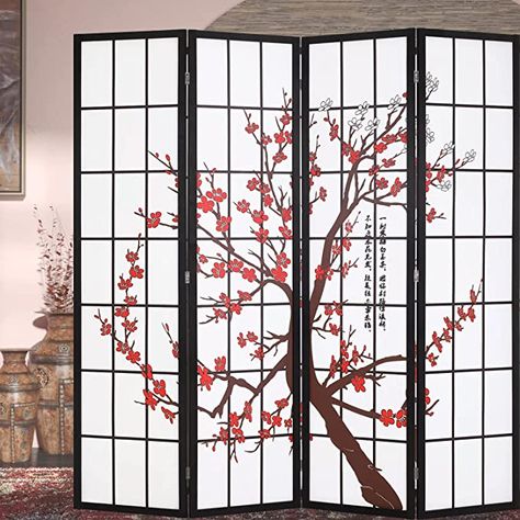 Amazon.com - Room Divider 6Ft Folding Privacy Divider 4 Panel Portable Room Seperating Chinese Style Dividers Japanese Screen Wall Divider Wood Divider Tall Freestanding Partition Screen, White - Shoji Room Divider, Japanese Bedroom, Decorative Room Dividers, Shoji Screen, Japanese Screen, Folding Room Dividers, Asian Homes, Divider Screen, Japanese Decor