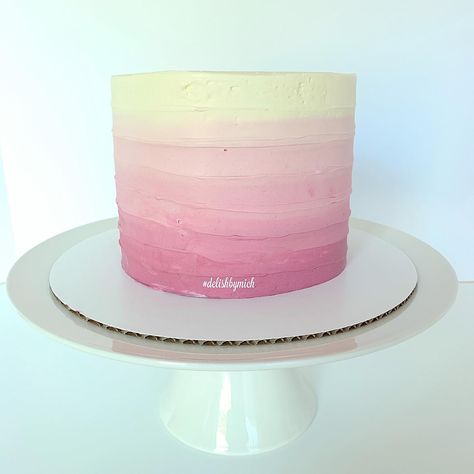 Pink Ombre Cake With Gold, Pink And Yellow Smash Cake, Ombre Cake Frosting, Pink Smash Cakes, Pink Ombre Cake, Pink Baby Shower Cake, Rainbow Desserts, Baby Girl Birthday Cake, White Birthday Cakes