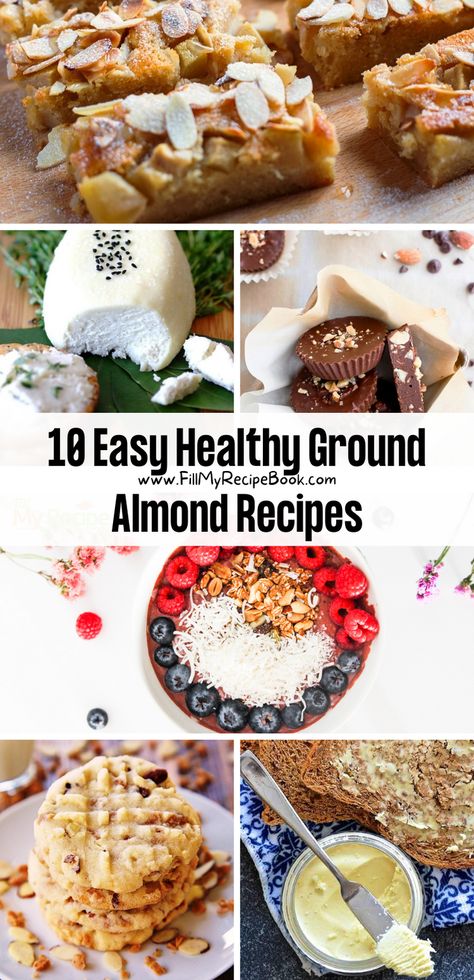 We share a few easy healthy recipe ideas to create with ground almonds, make snacks that are vegan friendly and cookies or biscuits and health bars and smoothies with fruit, an almond butter, ground almond flour. even milk and cheese and more to choose from. Ground Almonds Recipes, Recipes Using Ground Almonds, Ground Almond Recipes, Raw Almonds Recipes, Almonds Recipe Healthy, Gluten Free Savory, Savory Desserts, Nut Butter Recipes, Almonds Recipe