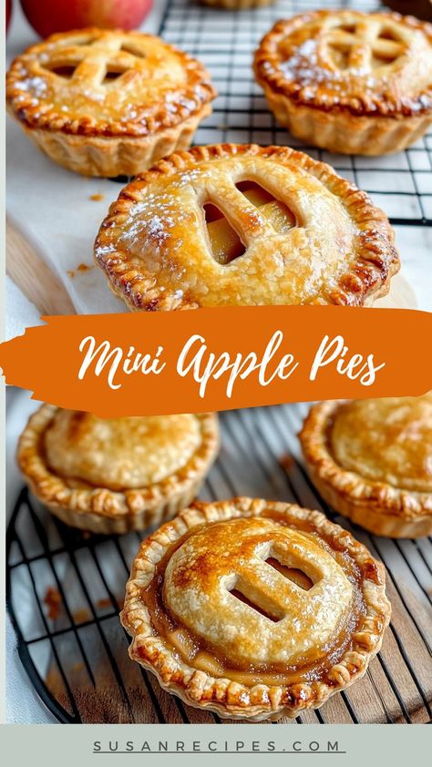 Mini apple pies for maximum fall enjoyment! These bite-sized beauties are everything you need this season. 🥧🍏 #AutumnDesserts #MiniPies #ApplePieCravings #BakingSeason #SweetFallTreats #PieLovers #FallBaking #CozyGoodness #AppleDelight #BiteSizedJoy Mini Pies Easy, Mini Apple Pie Recipe, Tiny Pies, Homemade Pie Recipes, Mini Pie Recipes, Apple Pie Filling Recipes, Apple Pie Recipe Easy, Apple Pie Cookies, Apple Streusel